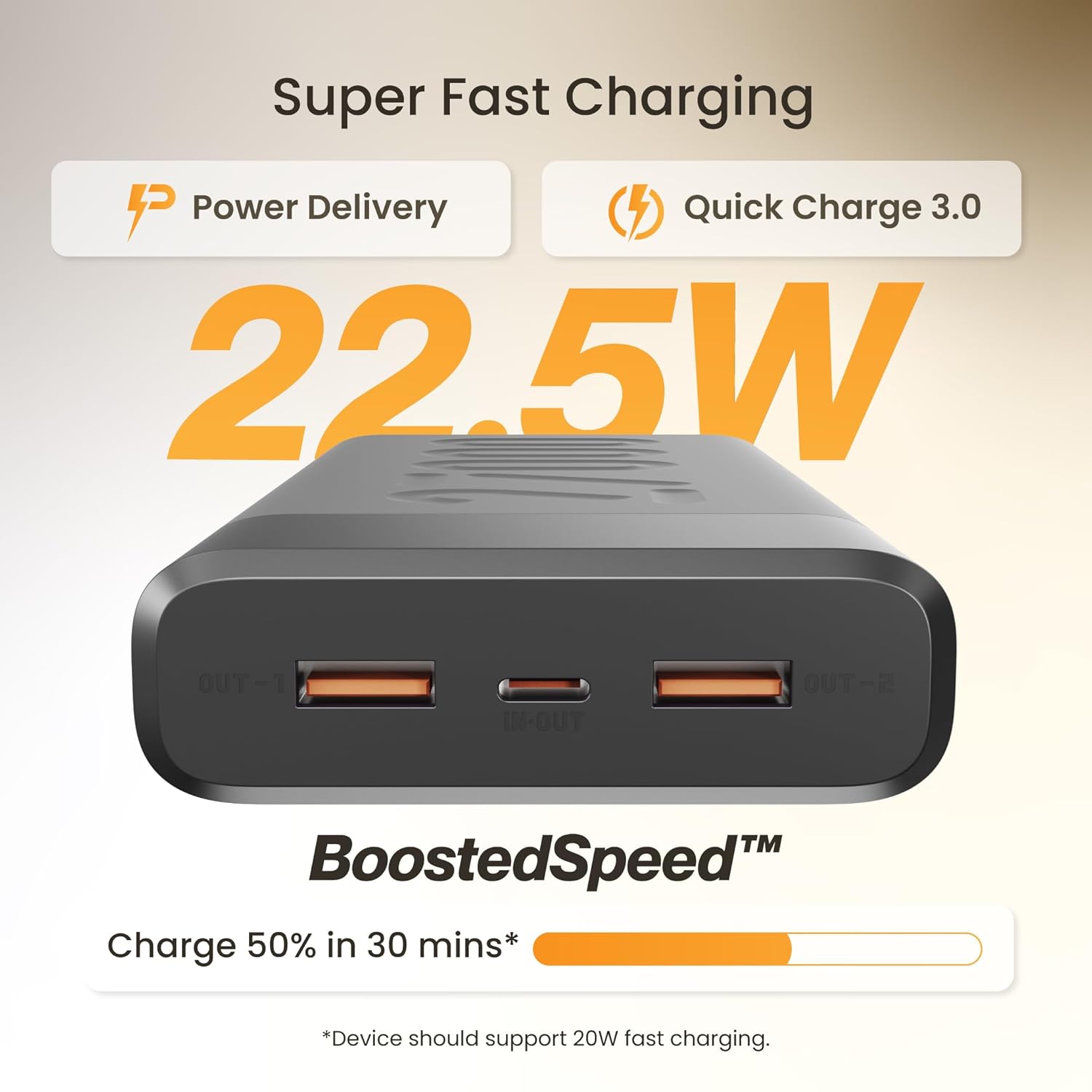 Ambrane 27000mAh Powerbank, 20W Fast Charging, Triple - Image 2