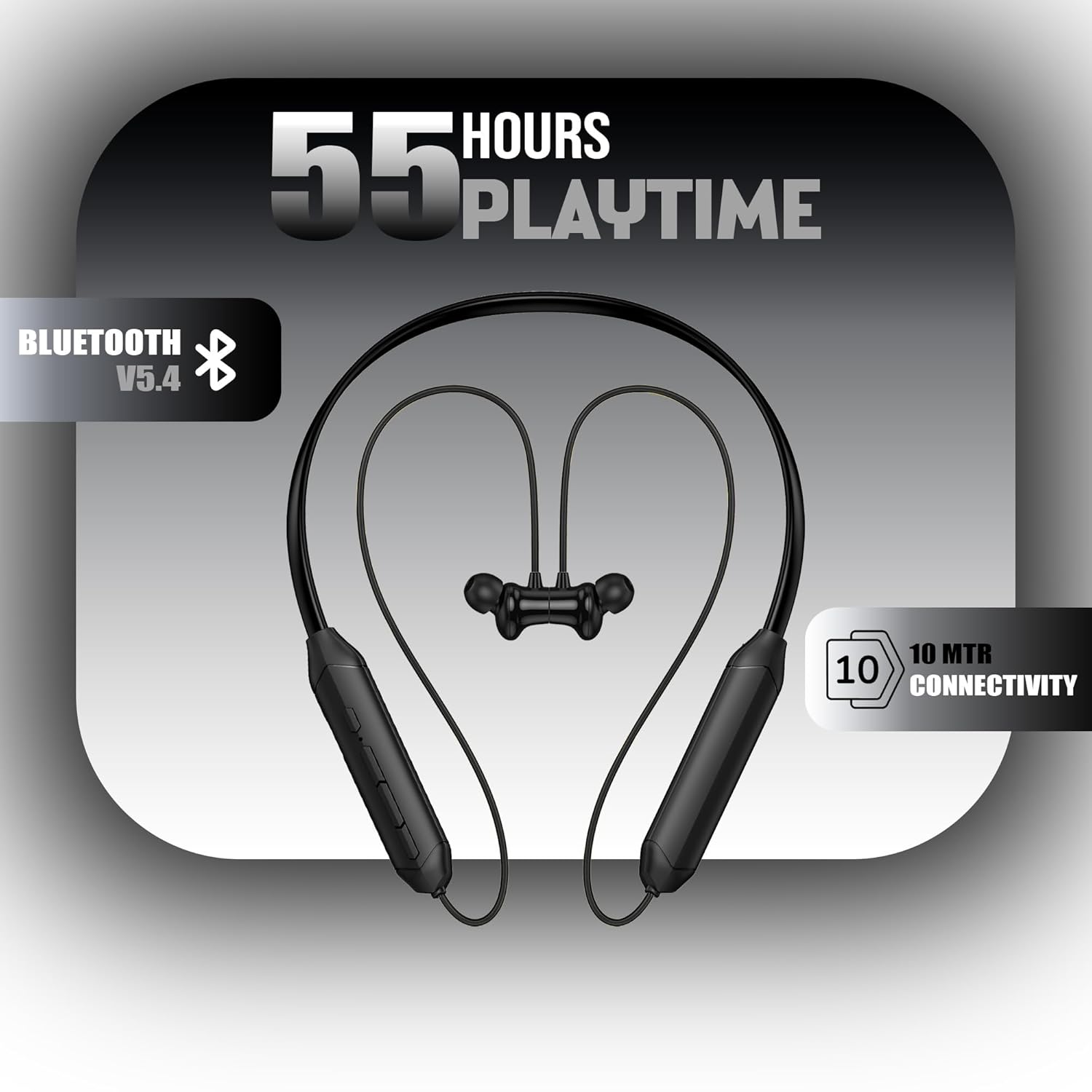Kratos Black Bluetooth Neckband with 55 Hrs Playtime, - Image 2