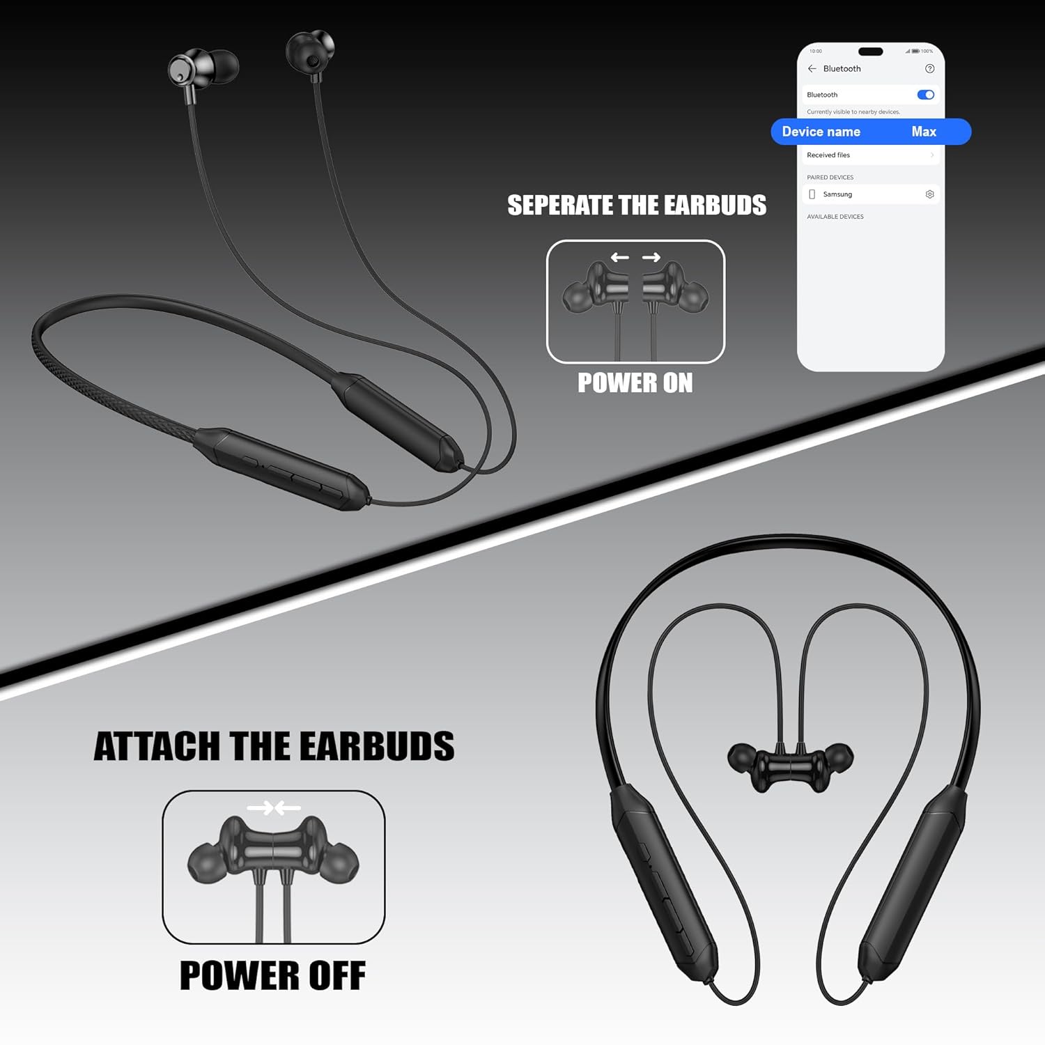 Kratos Black Bluetooth Neckband with 55 Hrs Playtime, - Image 3