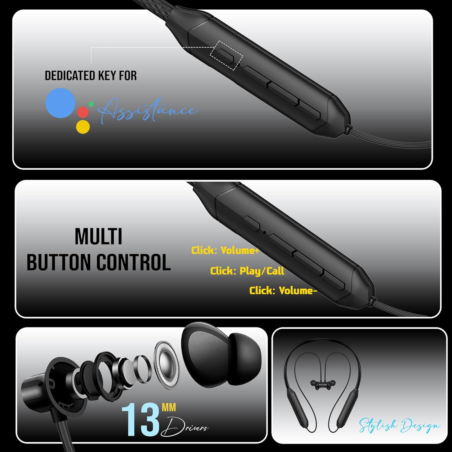 Kratos Black Bluetooth Neckband with 55 Hrs Playtime, - Image 4